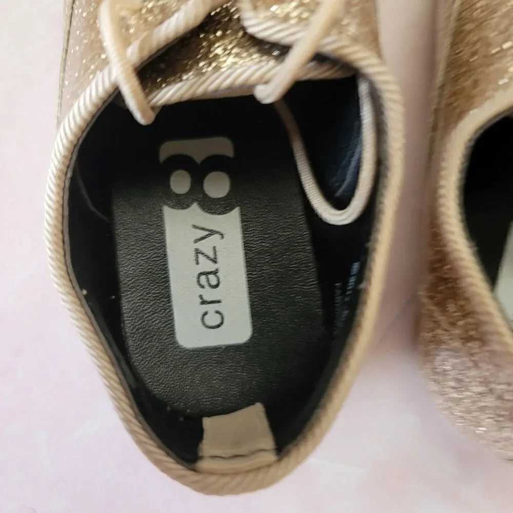 Crazy 8 gold oxfords lace up loafer glam diva sparkle metallic girls size 5 glit